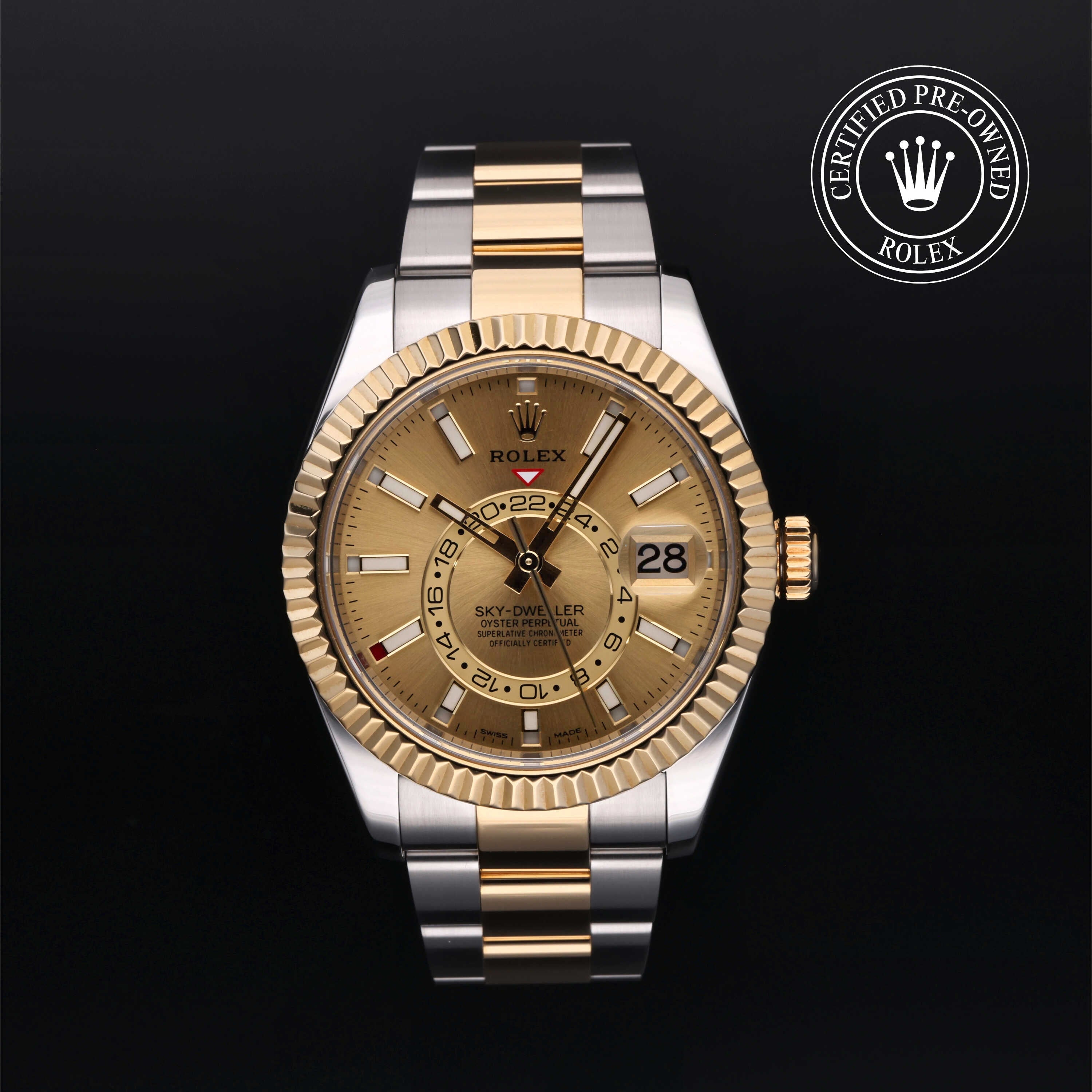 Rolex Certified Pre-owned Sky-Dweller M326933-0001 front on black background