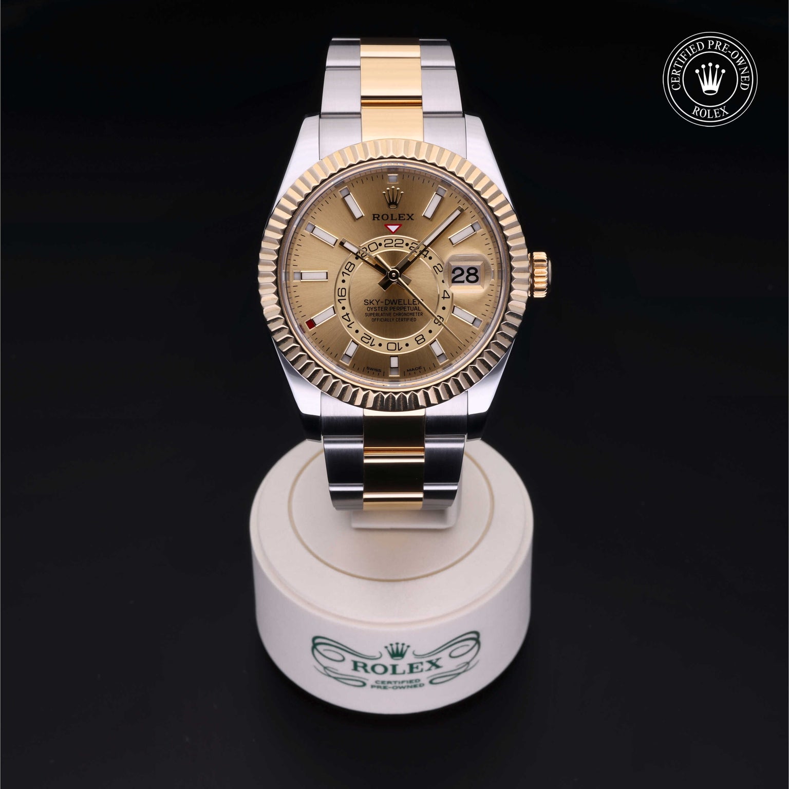 Rolex Certified Pre-owned Sky-Dweller M326933-0001 front on black background