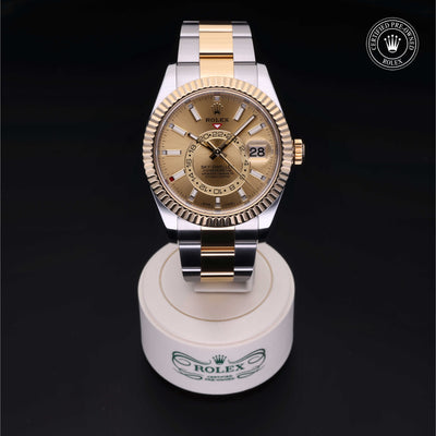 Rolex Certified Pre-owned Sky-Dweller M326933-0001 front on black background