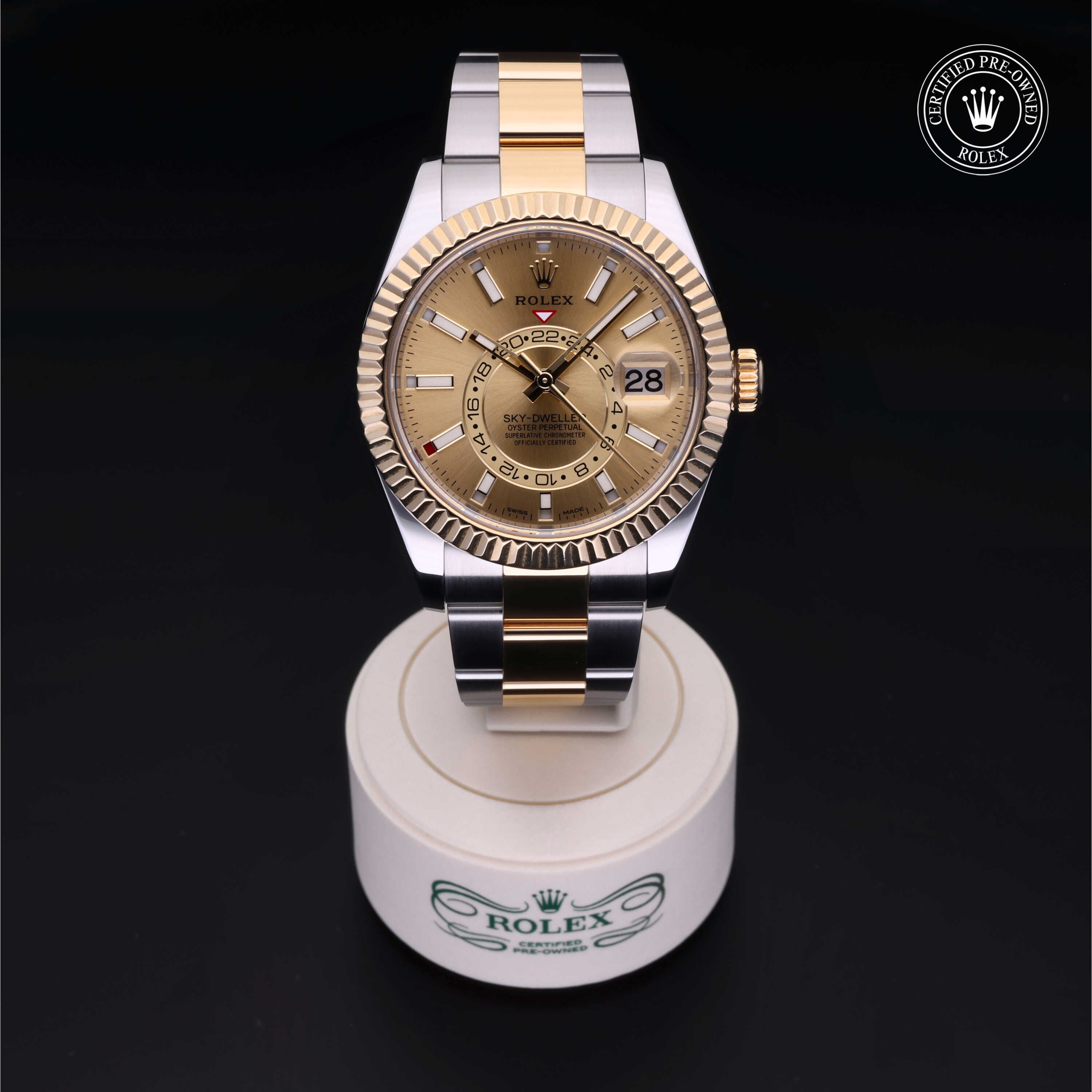 Rolex Certified Pre-owned Sky-Dweller M326933-0001 front on black background