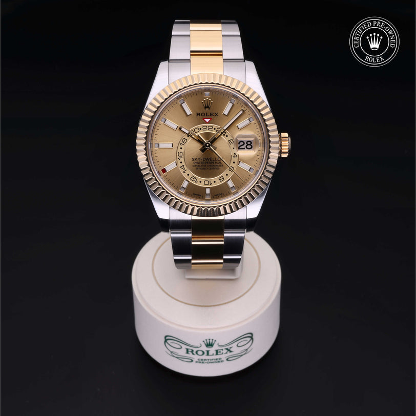 Rolex Certified Pre-owned Sky-Dweller M326933-0001 front on black background