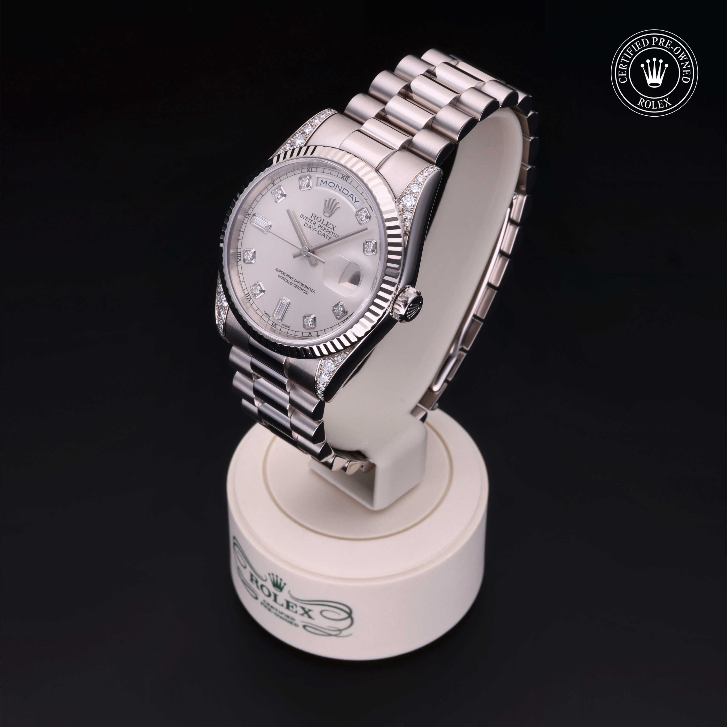 Rolex Certified Pre-owned Day-date M118339-0020 front on black background