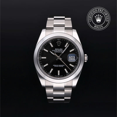 Rolex Certified Pre-owned Datejust M126300-0011 front on black background
