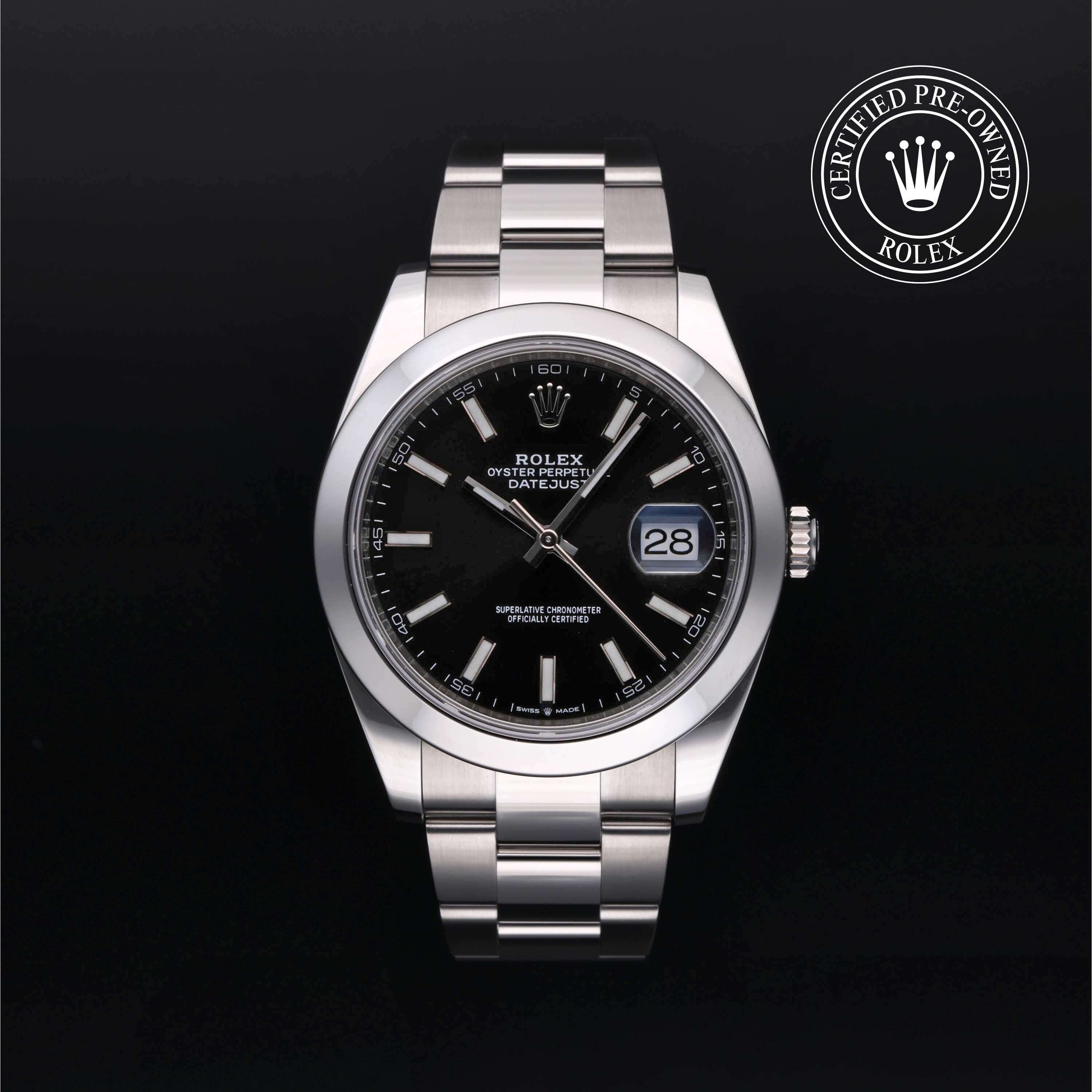 Rolex Certified Pre-owned Datejust M126300-0011 front on black background