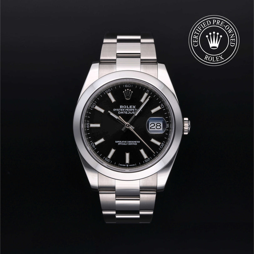 Rolex Certified Pre-owned Datejust M126300-0011 front on black background
