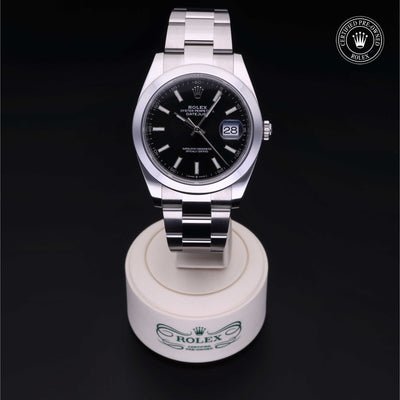 Rolex Certified Pre-owned Datejust M126300-0011 front on black background