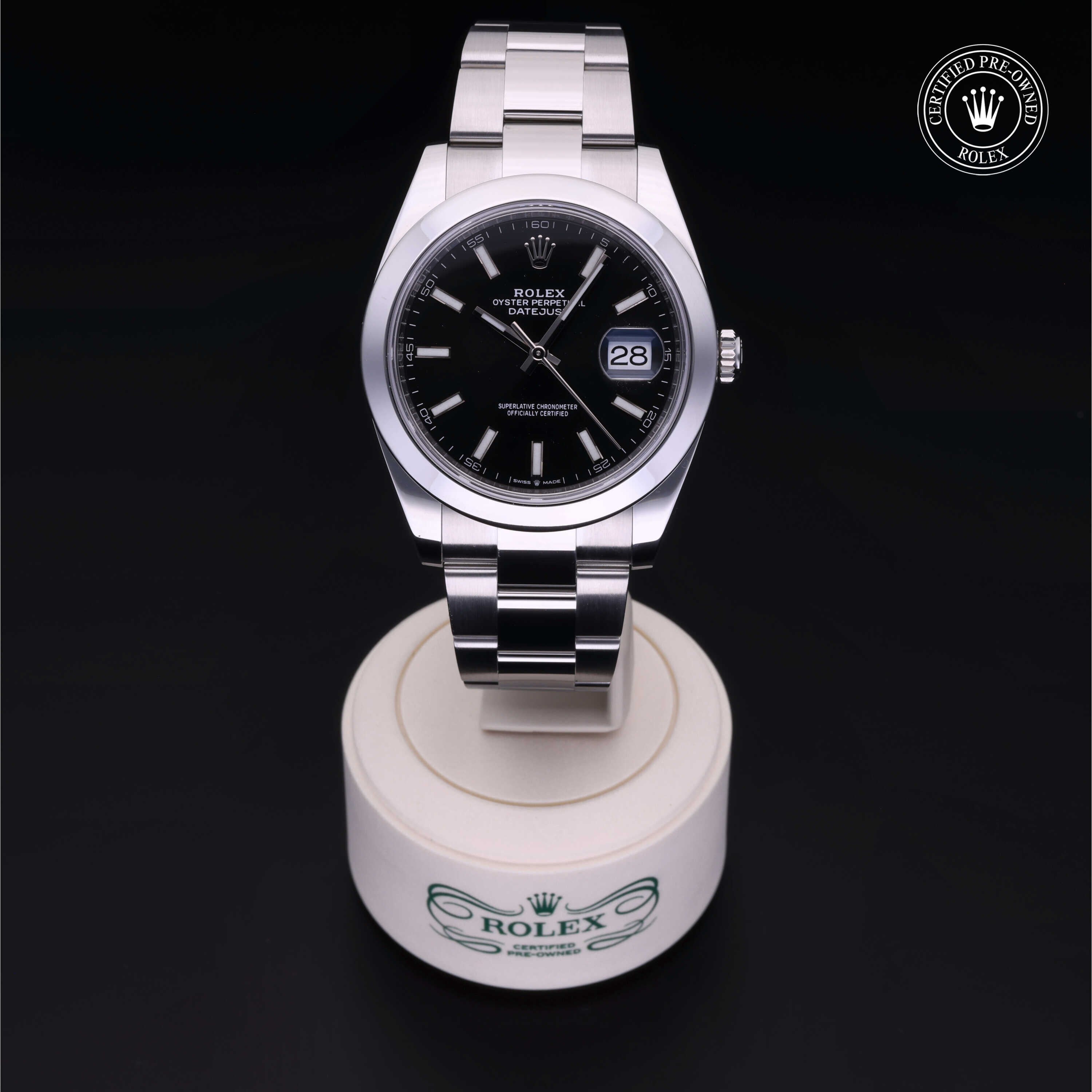 Rolex Certified Pre-owned Datejust M126300-0011 front on black background