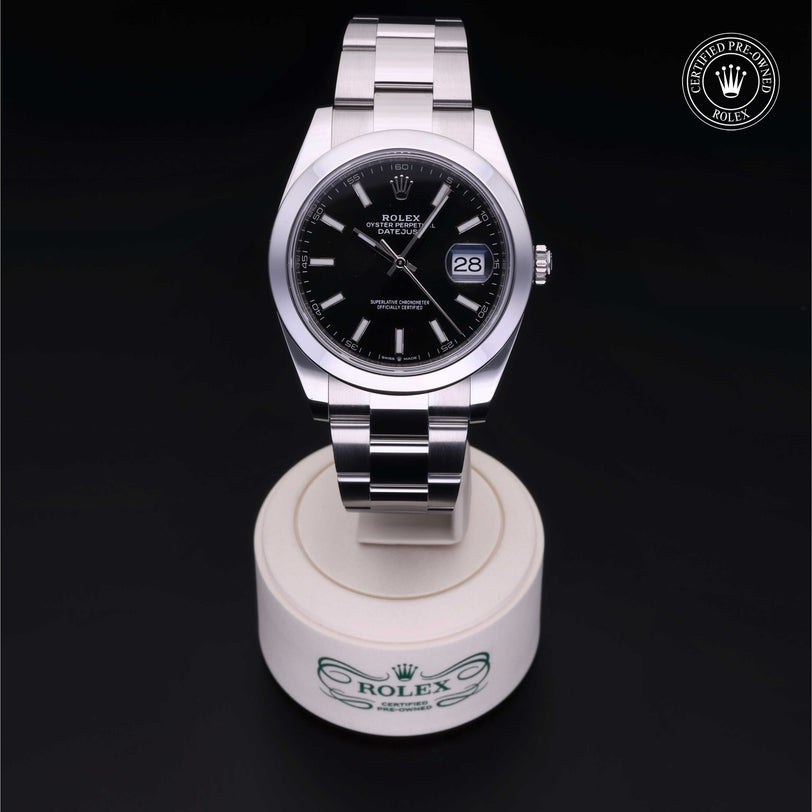 Rolex Certified Pre-owned Datejust M126300-0011 front on black background