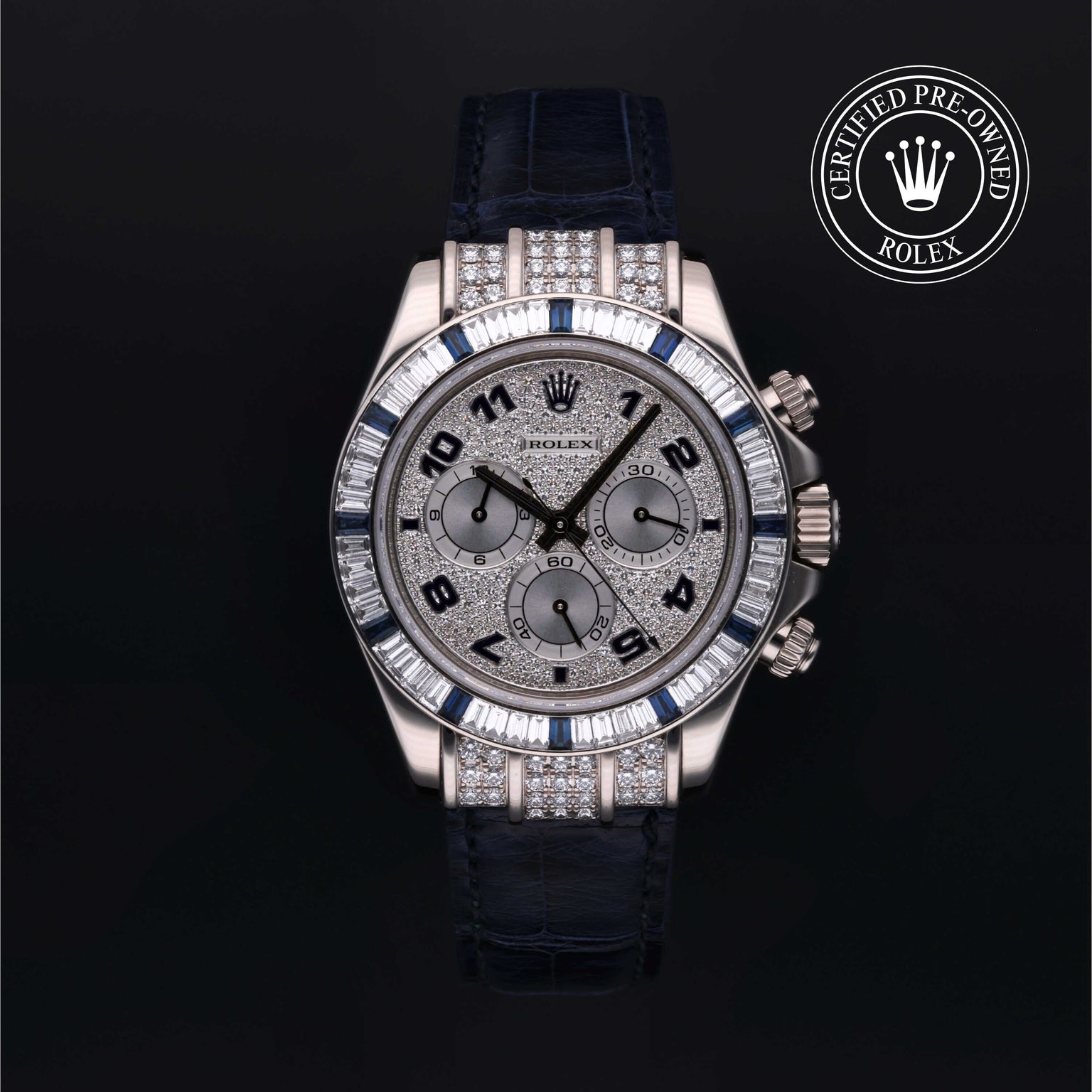 Rolex Certified Pre-owned Daytona M11659912SA-0007 front on black background