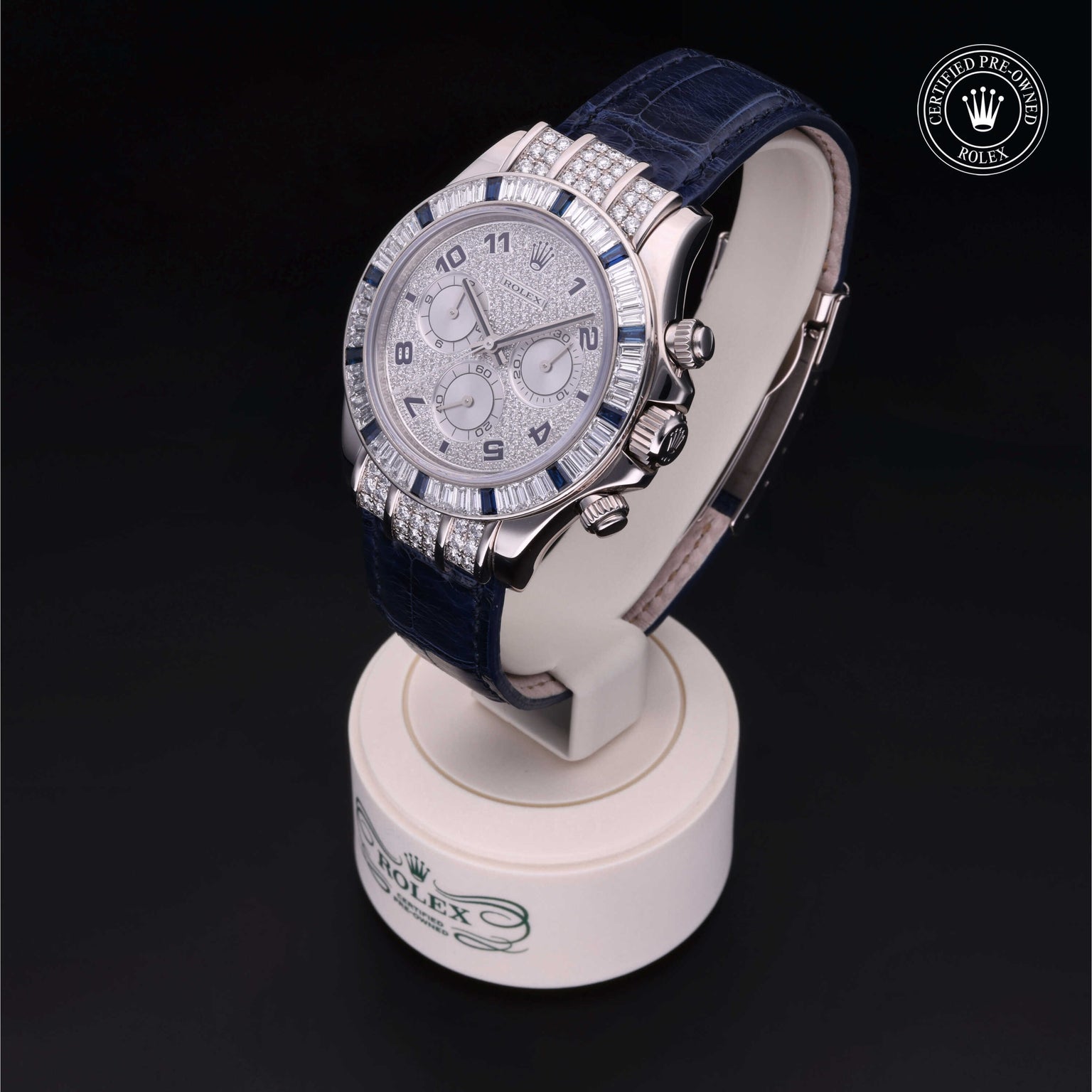 Rolex Certified Pre-owned Daytona M11659912SA-0007 front on black background