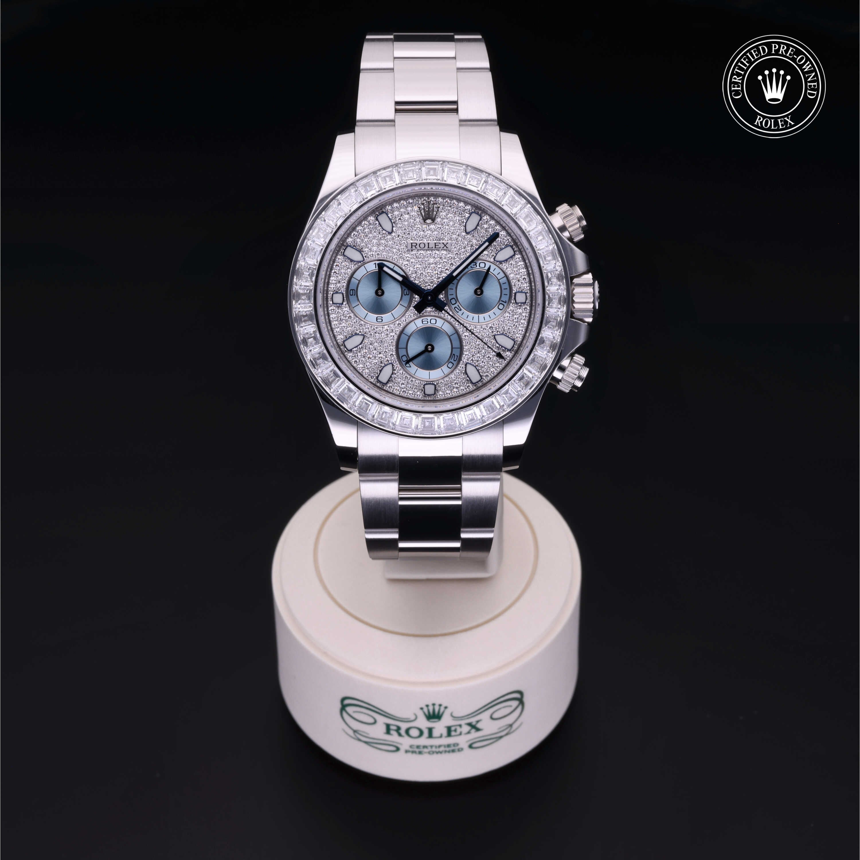 Rolex Certified Pre-owned Daytona M116576TBR-0004 front on black background