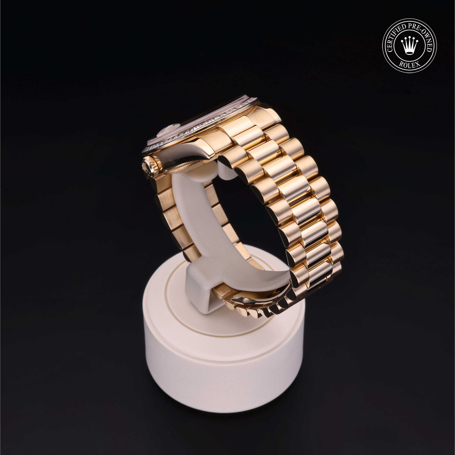 Rolex Certified Pre-owned Day-date M118398BR-0029 front on black background