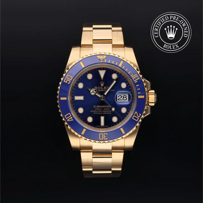 Rolex Certified Pre-owned Submariner Date M116618LB-0003 front on black background