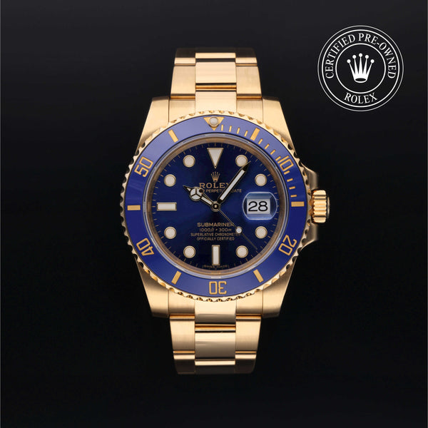 Rolex Certified Pre-owned Submariner Date M116618LB-0003 front on black background