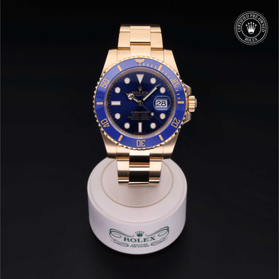 Rolex Certified Pre-owned Submariner Date M116618LB-0003 front on black background