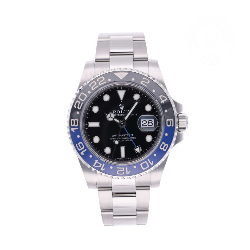 Rolex Certified Pre-owned GMT M116710BLNR-0002 front on white background