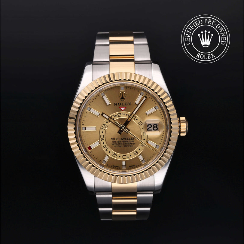 Rolex Certified Pre-owned Sky-Dweller M326933-0001 front on black background