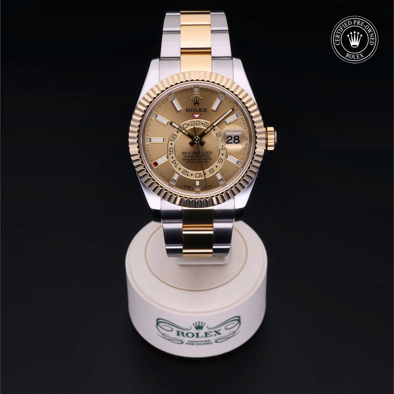 Rolex Certified Pre-owned Sky-Dweller M326933-0001 front on black background