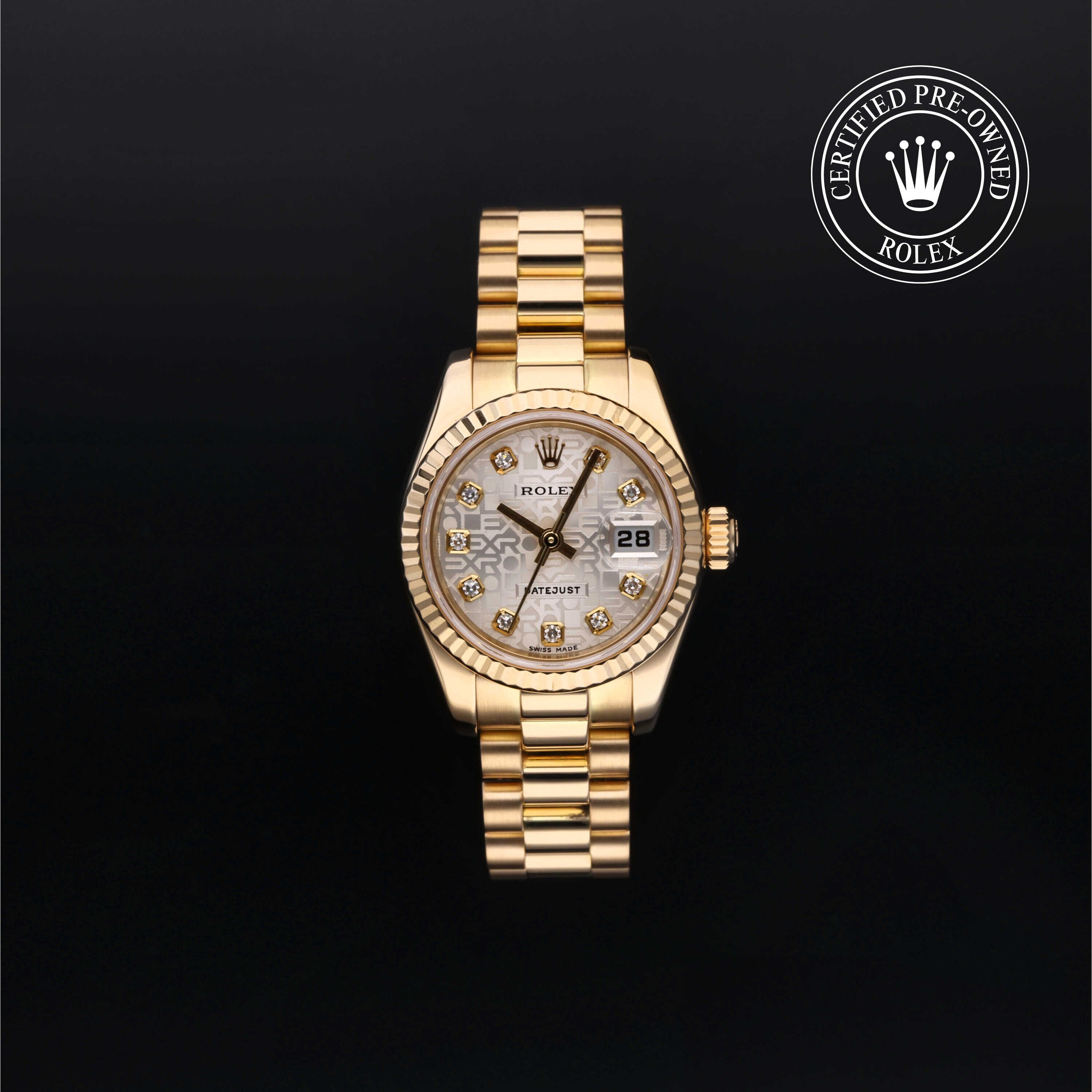 Rolex Certified Pre-owned Lady Datejust M179178 front on black background