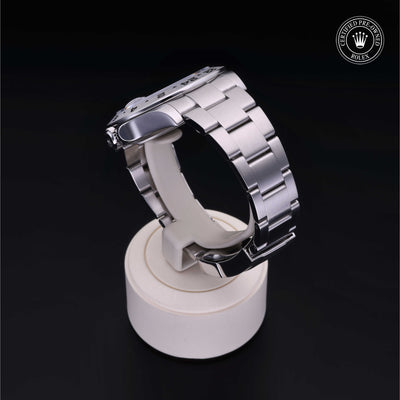Rolex Certified Pre-owned Explorer II M216570-0002 front on black background