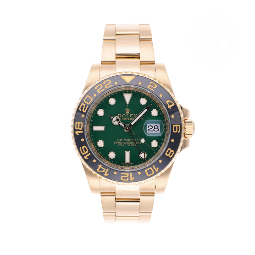 Rolex Certified Pre-owned GMT II M116718LN-0002 front on white background