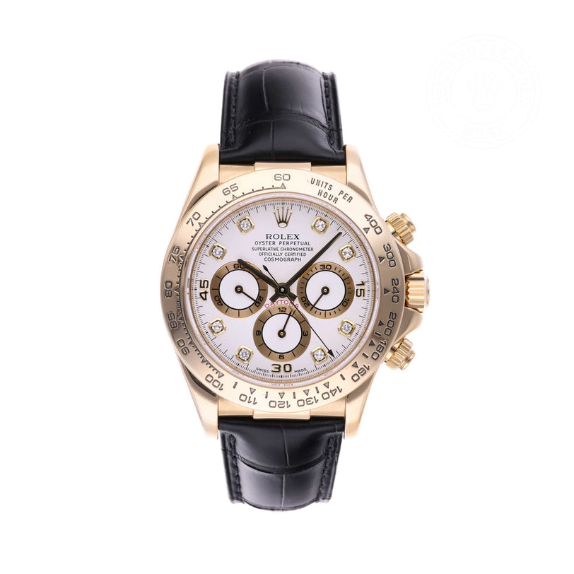 Rolex Certified Pre-owned Daytona M16518-0009 front on white background