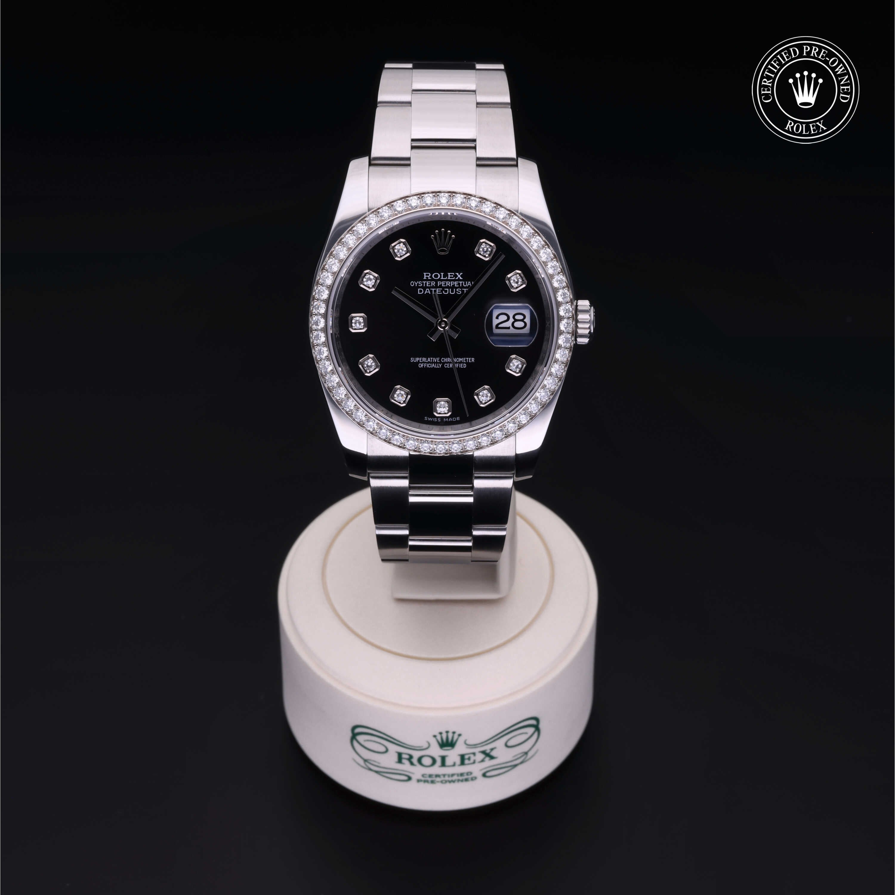 Rolex Certified Pre-owned Datejust M116244-0017 front on black background