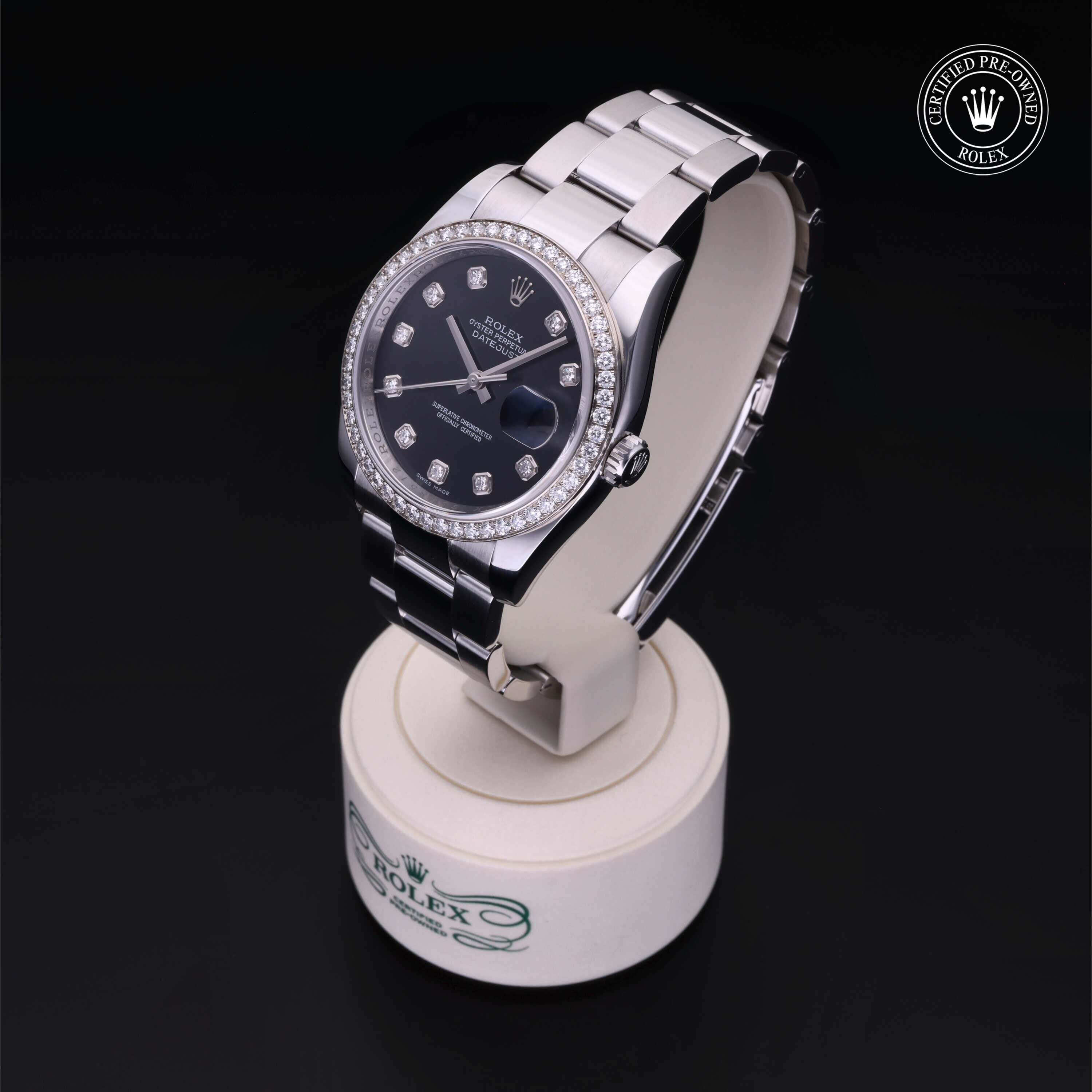 Rolex Certified Pre-owned Datejust M116244-0017 front on black background