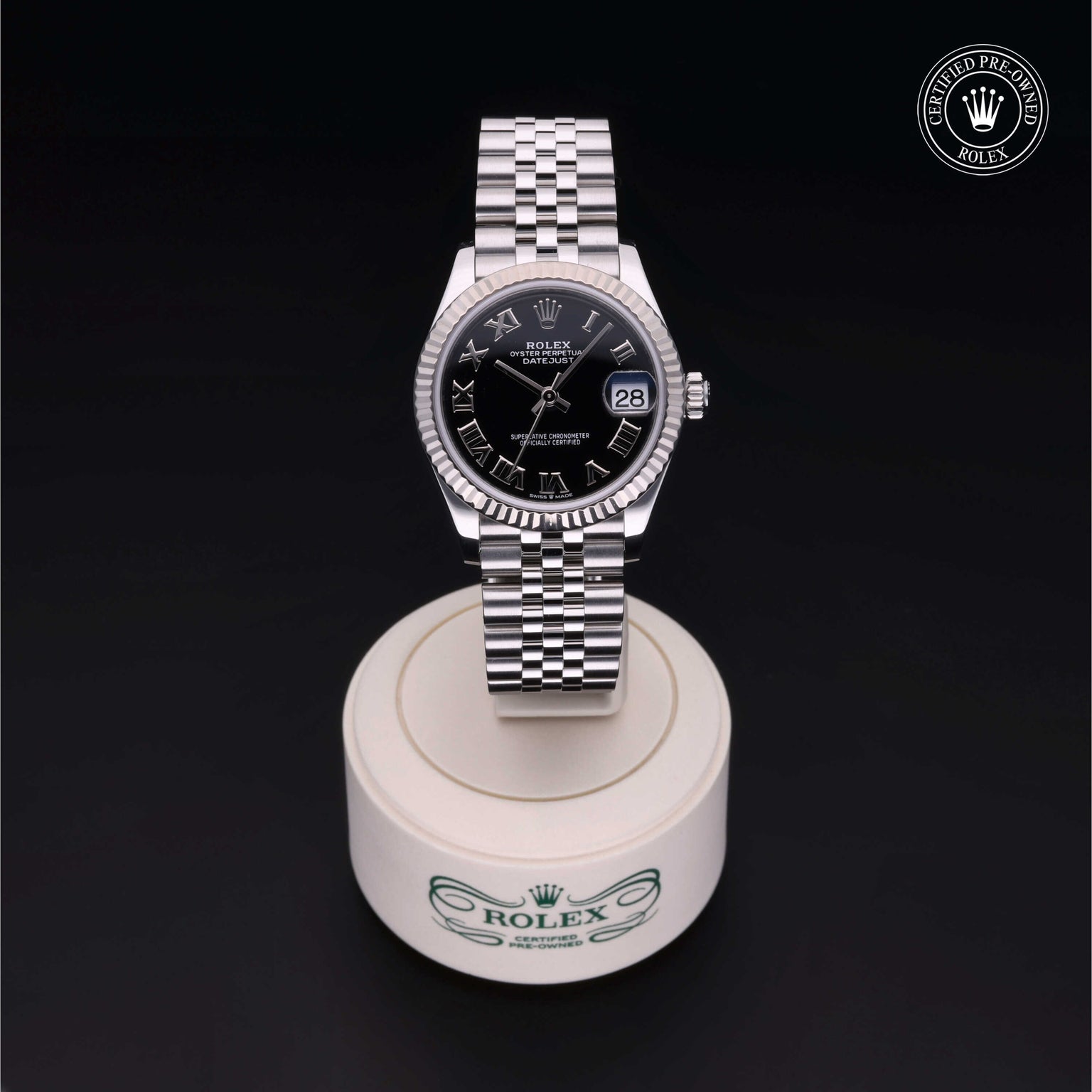 Rolex Certified Pre-owned Lady Datejust M278274-0002 front on black background