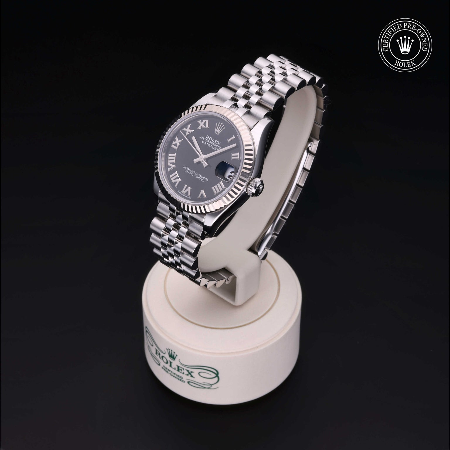 Rolex Certified Pre-owned Lady Datejust M278274-0002 front on black background
