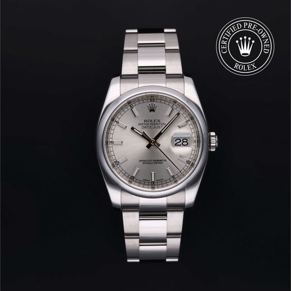 Rolex Certified Pre-owned Datejust M116200-0056 front on black background