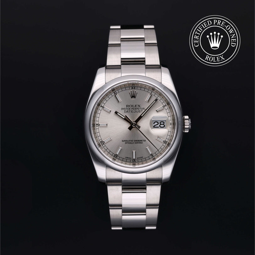 Rolex Certified Pre-owned Datejust M116200-0056 front on black background