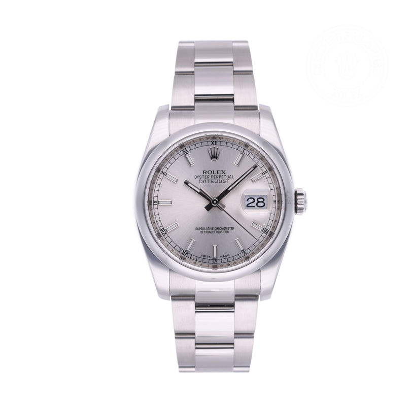 Rolex Certified Pre-owned Datejust M116200-0056 front on white background