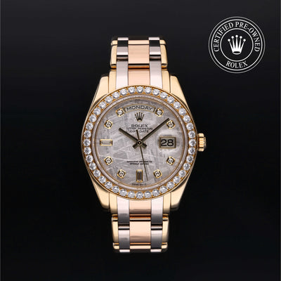 Rolex Certified Pre-owned Day-date M18948-0028 front on black background