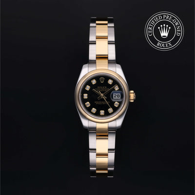 Rolex Certified Pre-owned Lady Datejust M179163-0071 front on black background