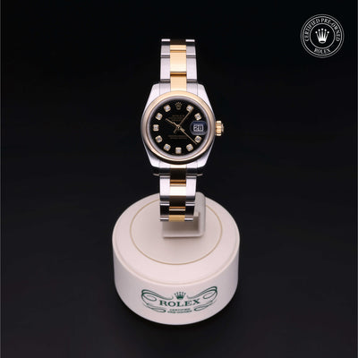 Rolex Certified Pre-owned Lady Datejust M179163-0071 front on black background
