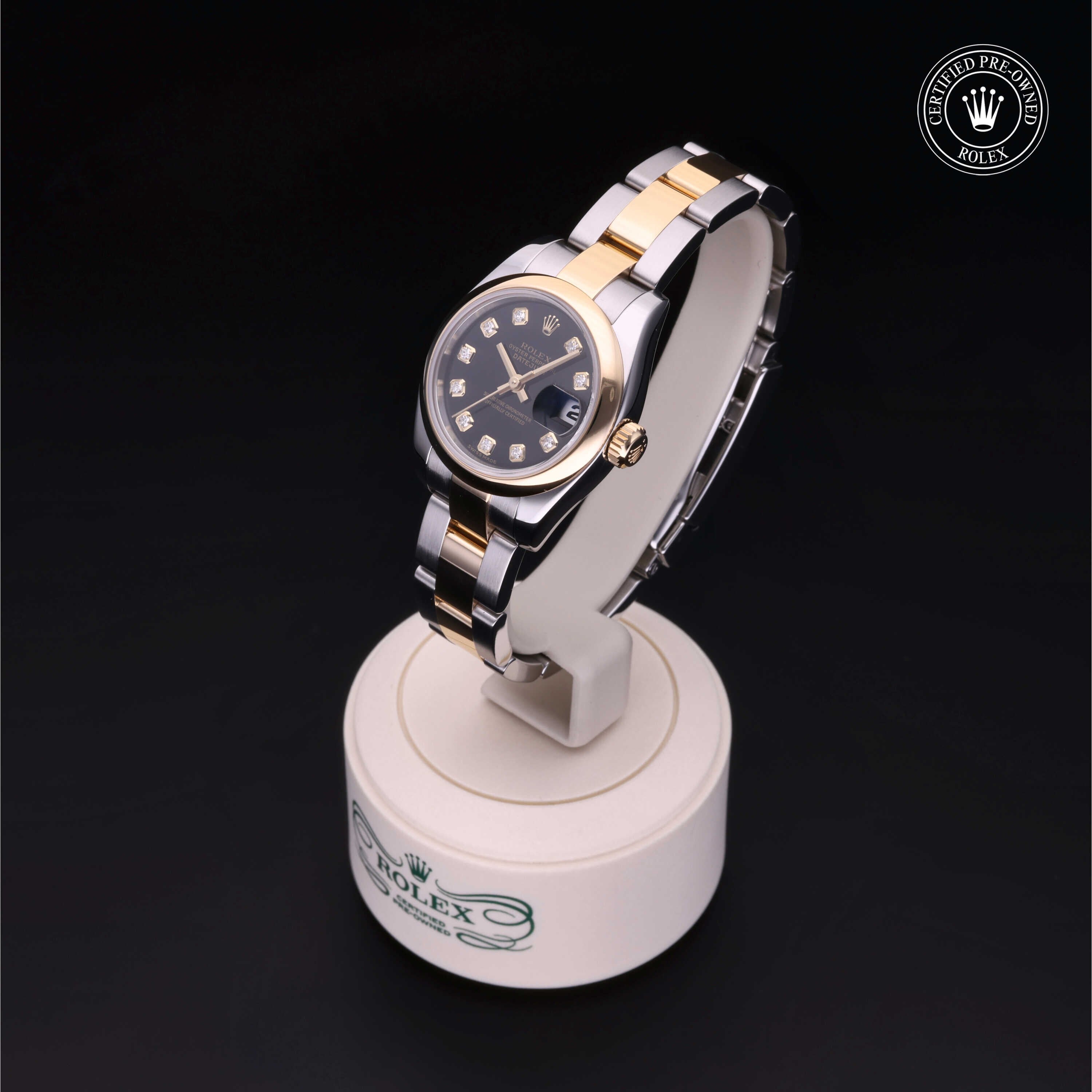 Rolex Certified Pre-owned Lady Datejust M179163-0071 front on black background