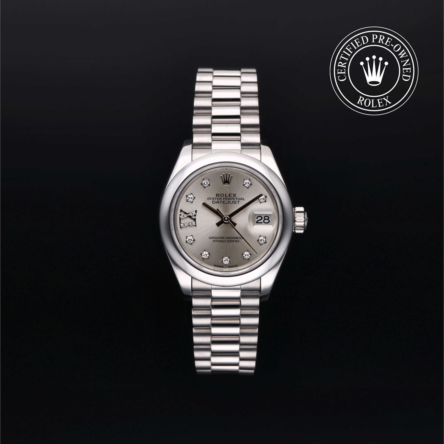 Rolex Certified Pre-owned Lady Datejust M279166-0001 front on black background