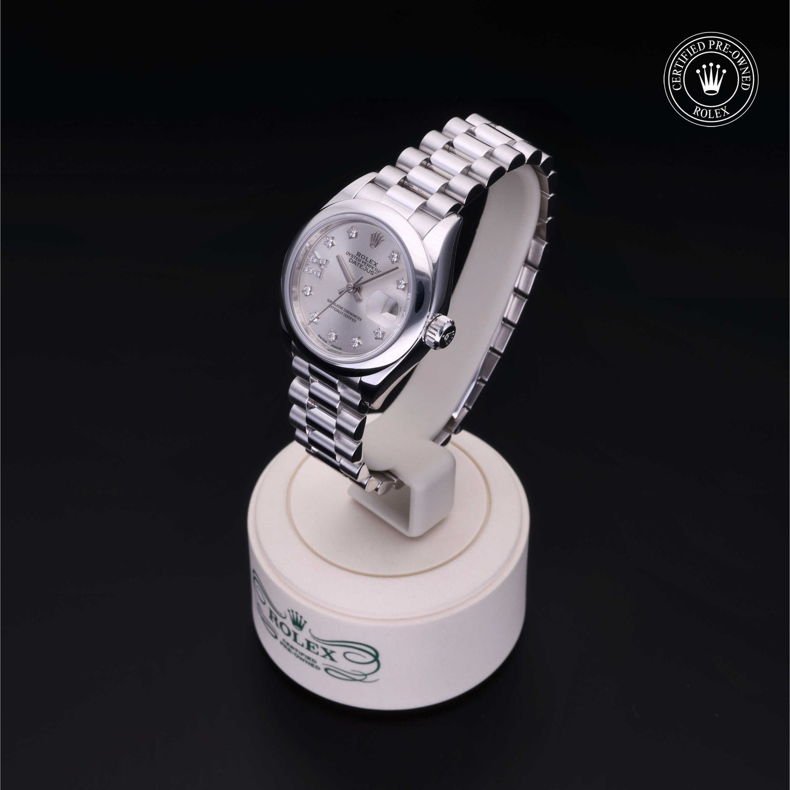 Rolex Certified Pre-owned Lady Datejust M279166-0001 front on black background