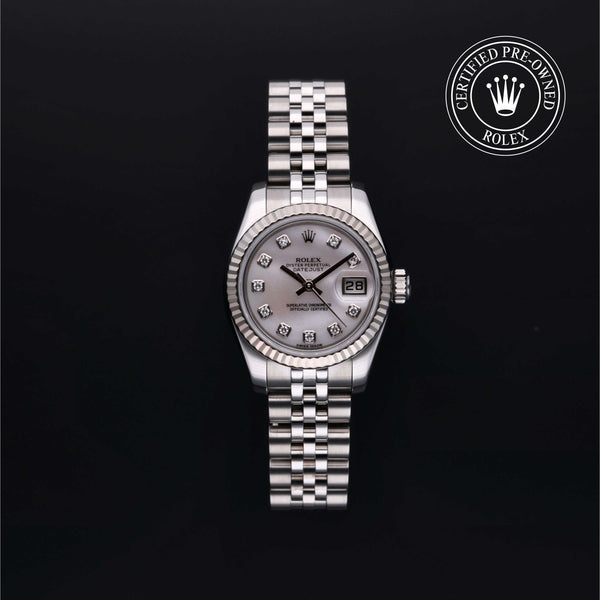 Rolex Certified Pre-owned Lady Datejust M179174-0029 front on black background
