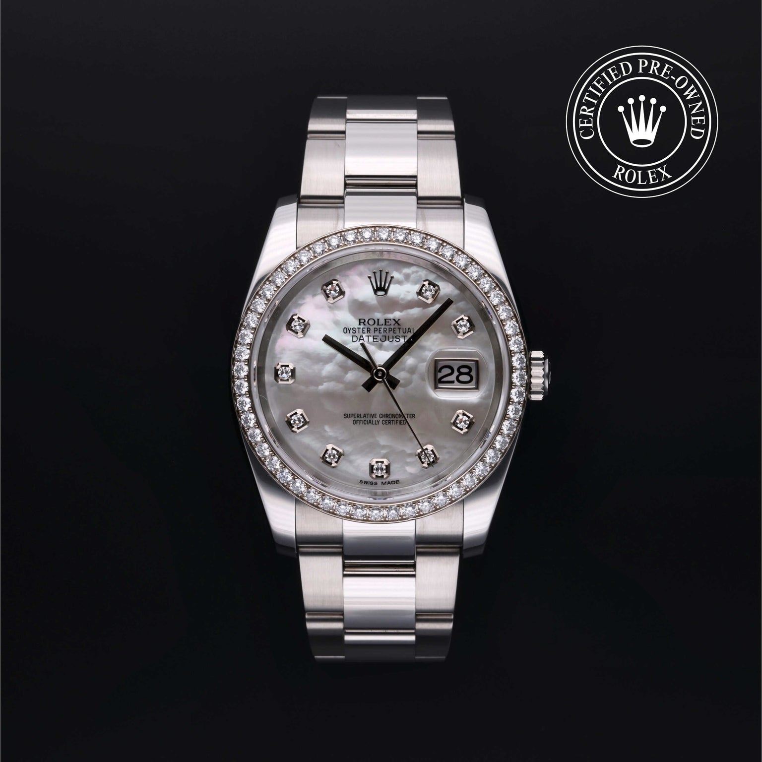 Rolex Certified Pre-owned Datejust M116244-0020 front on black background