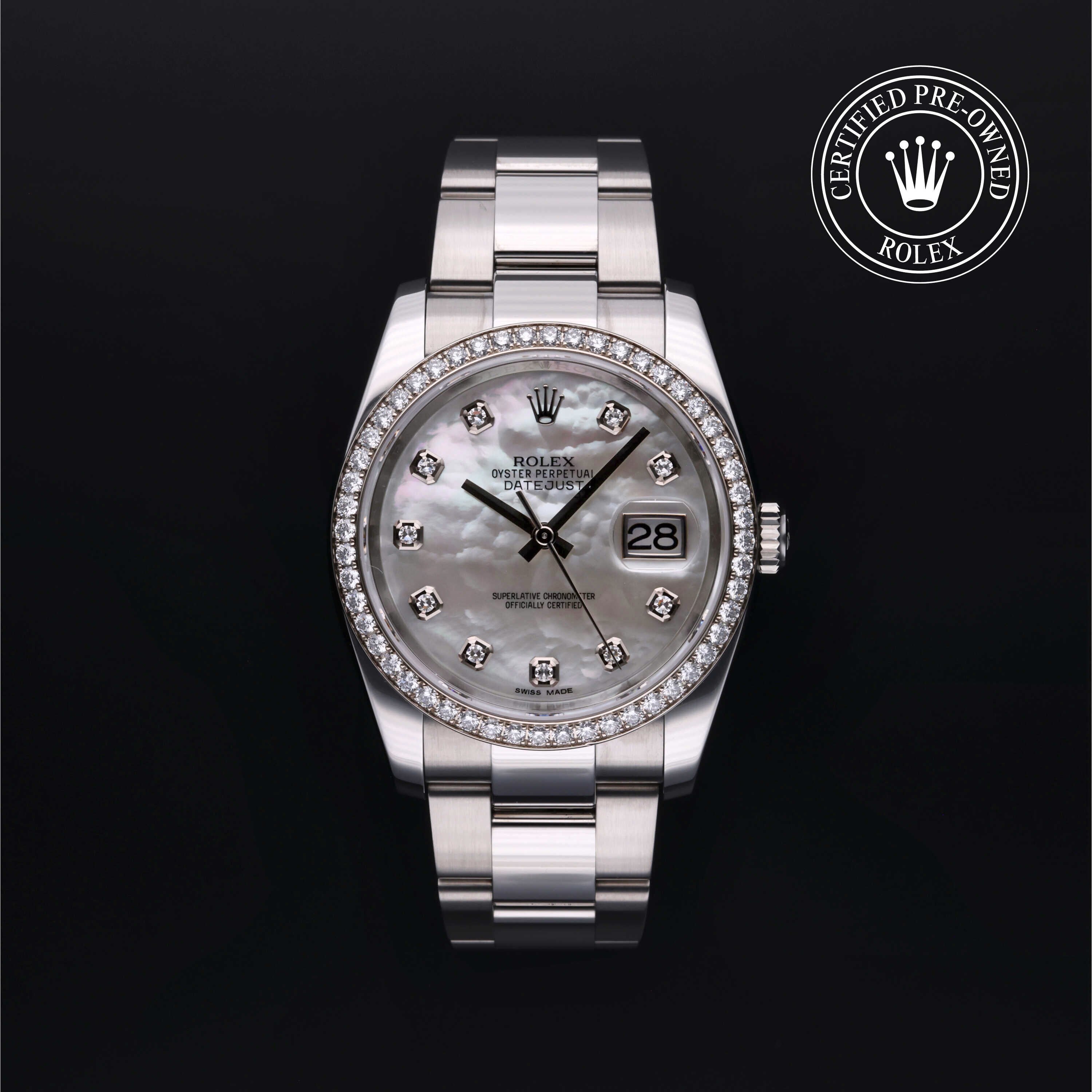 Rolex Certified Pre-owned Datejust M116244-0020 front on black background