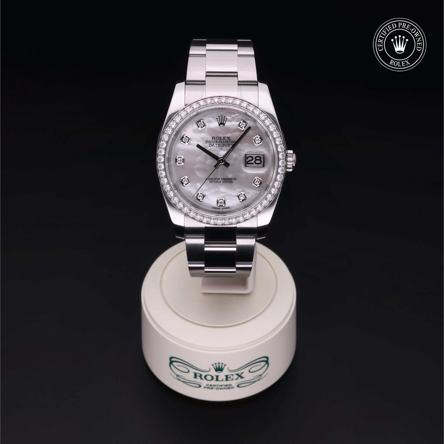 Rolex Certified Pre-owned Datejust M116244-0020 front on black background