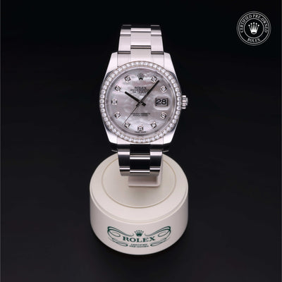 Rolex Certified Pre-owned Datejust M116244-0020 front on black background
