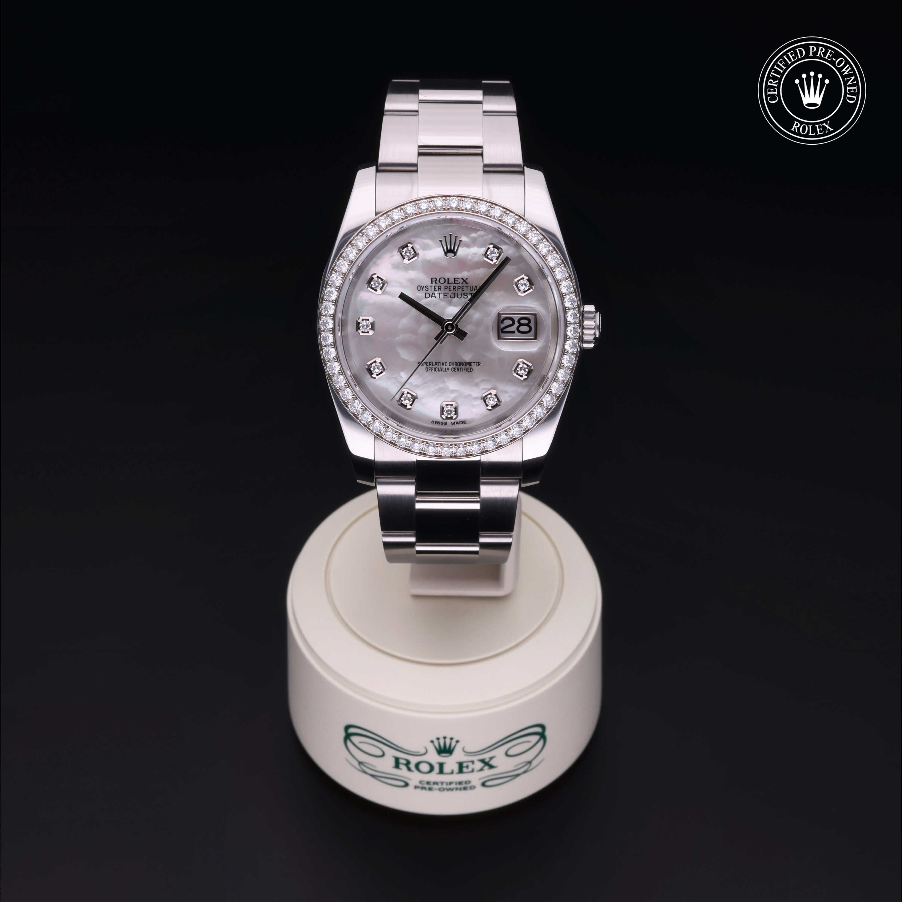 Rolex Certified Pre-owned Datejust M116244-0020 front on black background