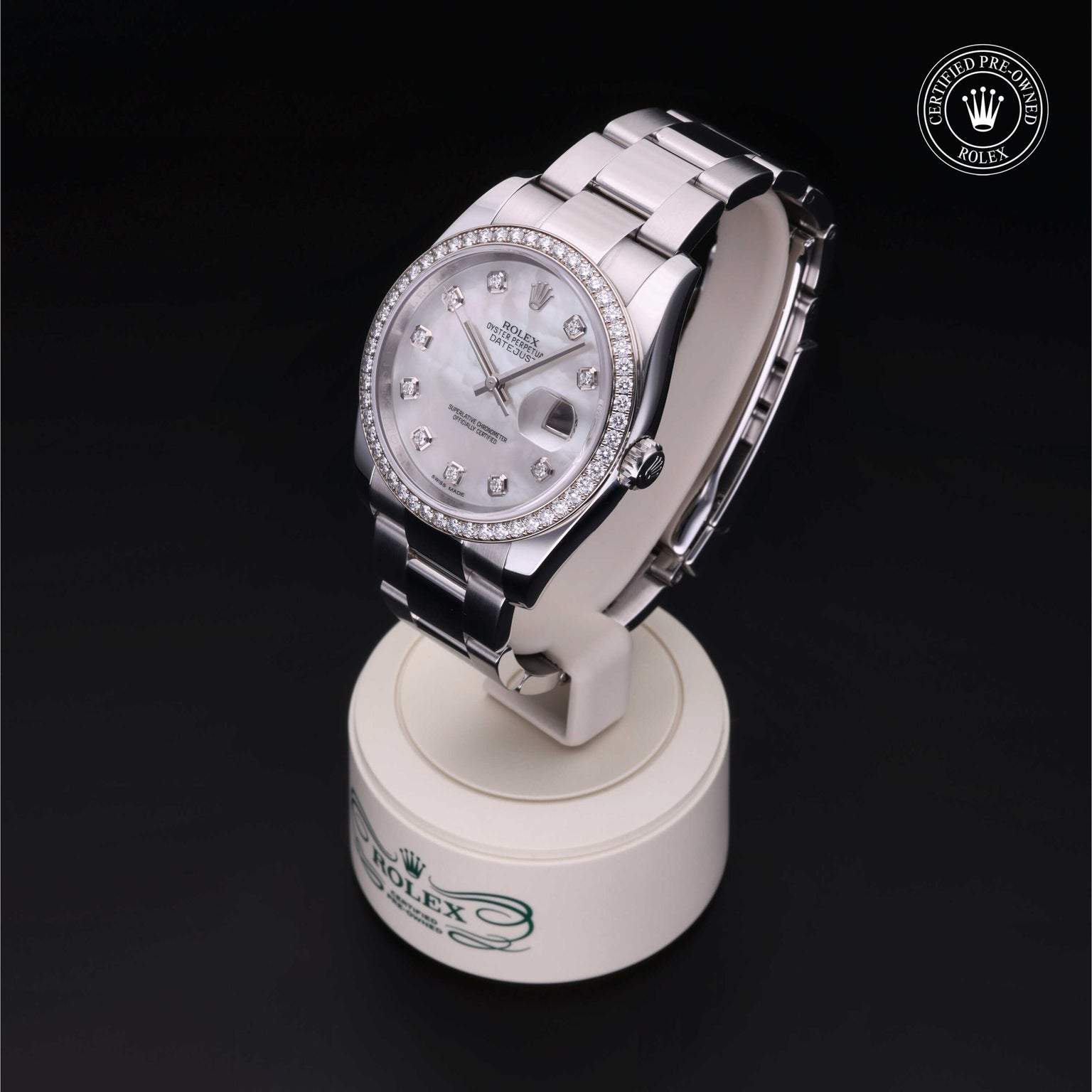 Rolex Certified Pre-owned Datejust M116244-0020 front on black background