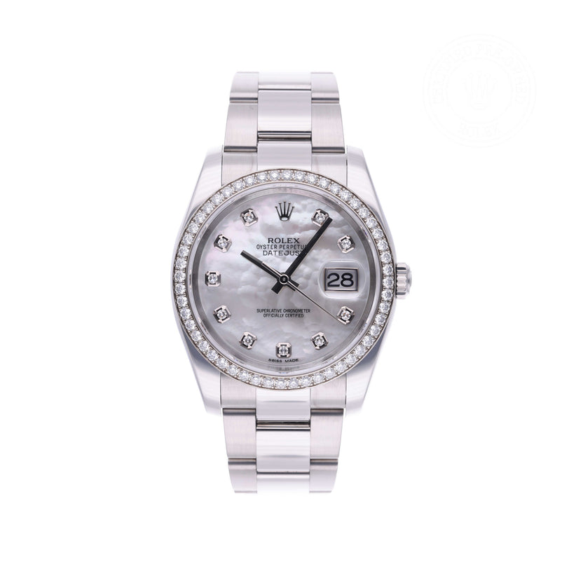 Rolex Certified Pre-owned Datejust M116244-0020 front on white background