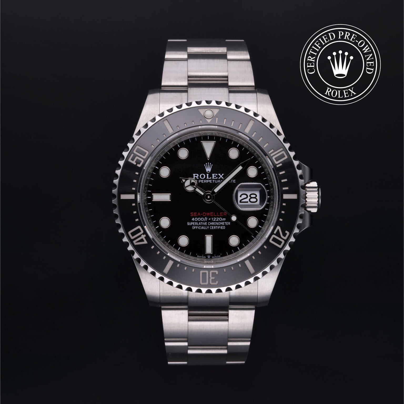 Rolex Certified Pre-owned Sea-Dweller M126600-0001 front on black background