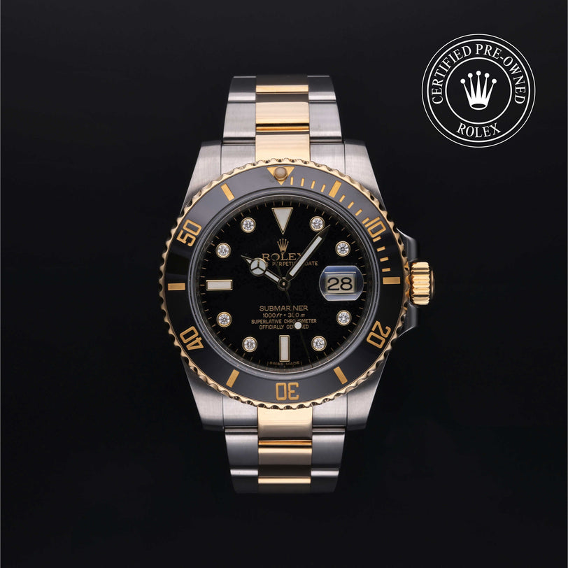 Rolex Certified Pre-owned Submariner Date M116613LN-0003 front on black background