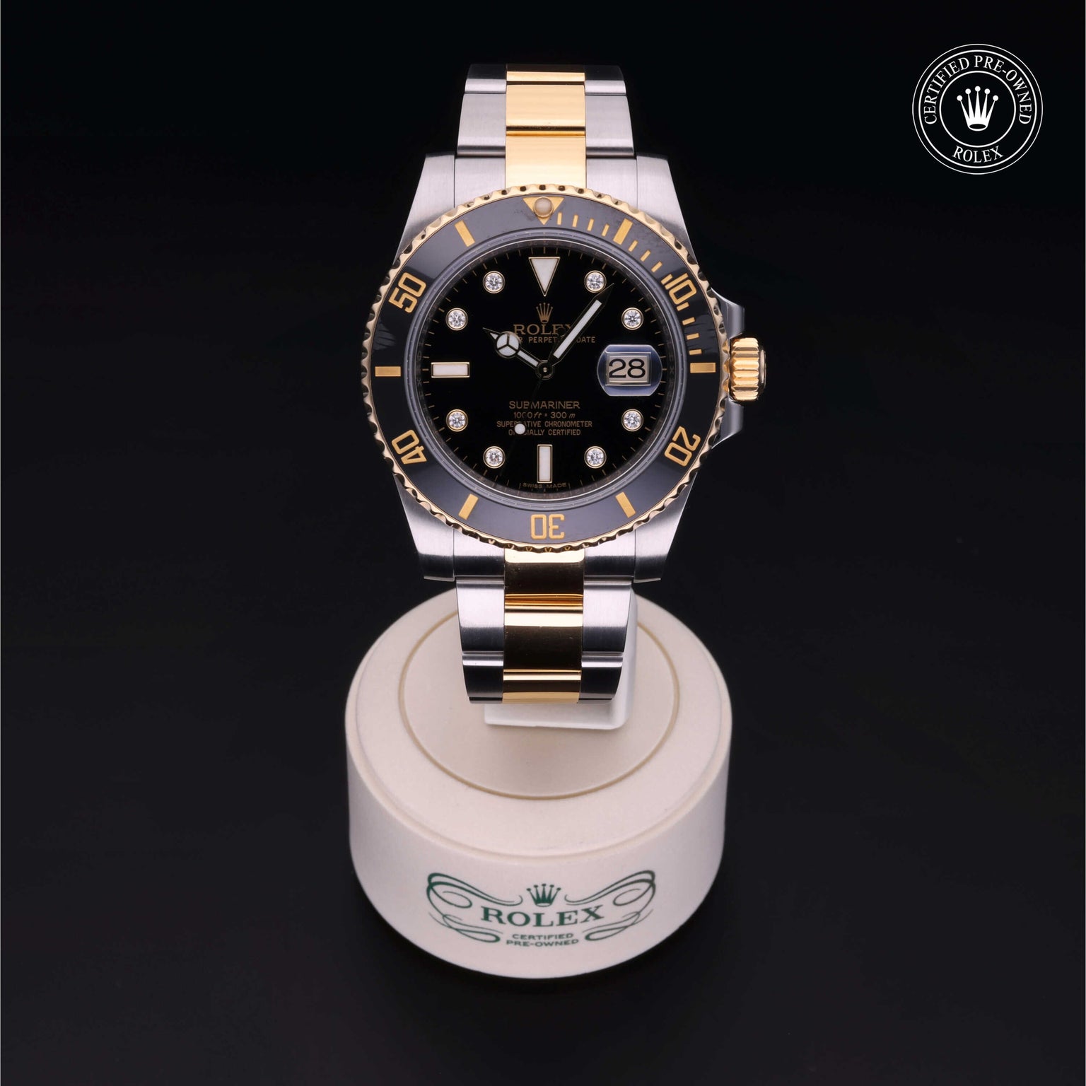 Rolex Certified Pre-owned Submariner Date M116613LN-0003 front on black background